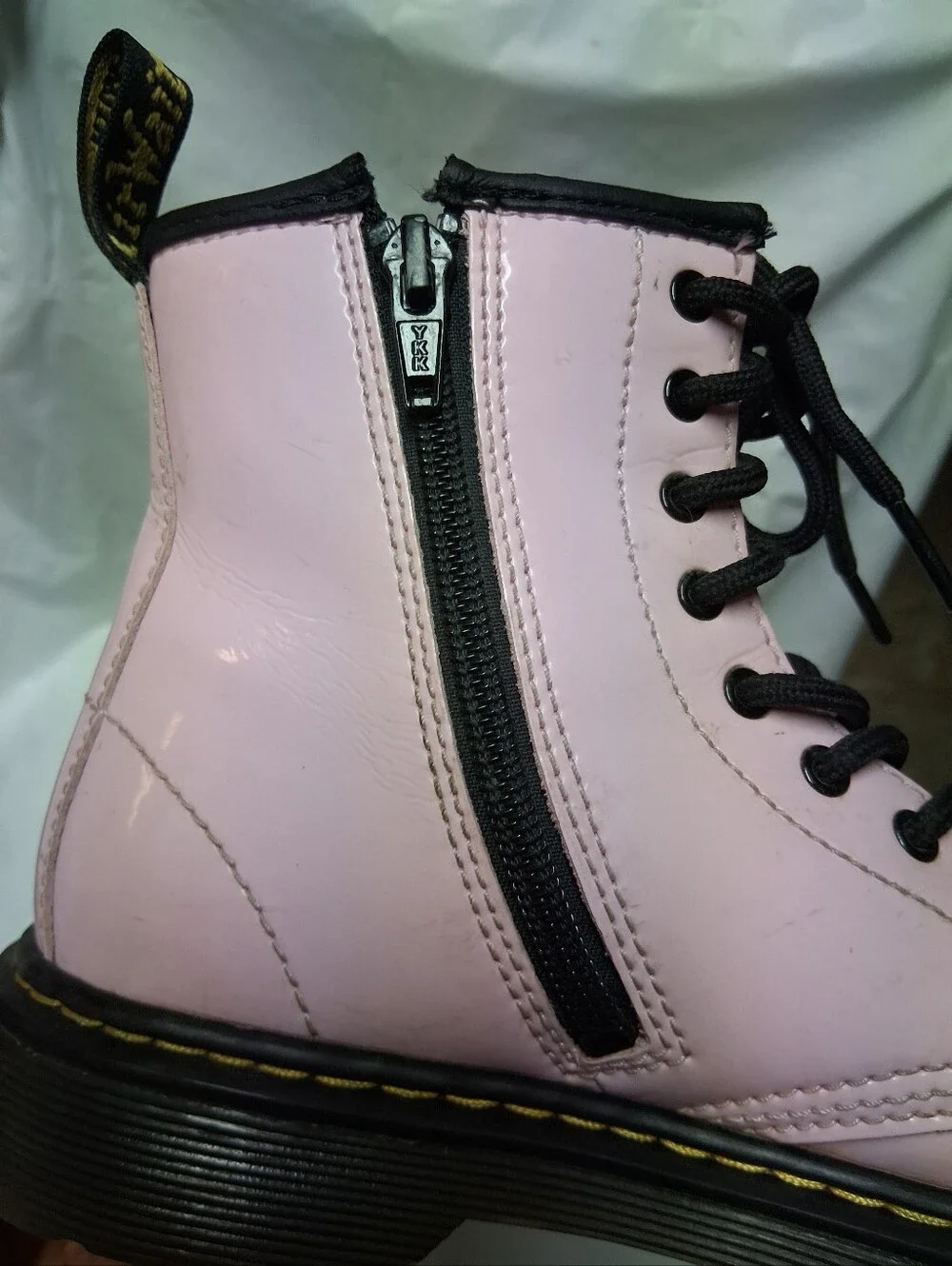 Dr. Martens Little Girl's Pink and Black Lace-Up Boot Interior Detail Sz 3